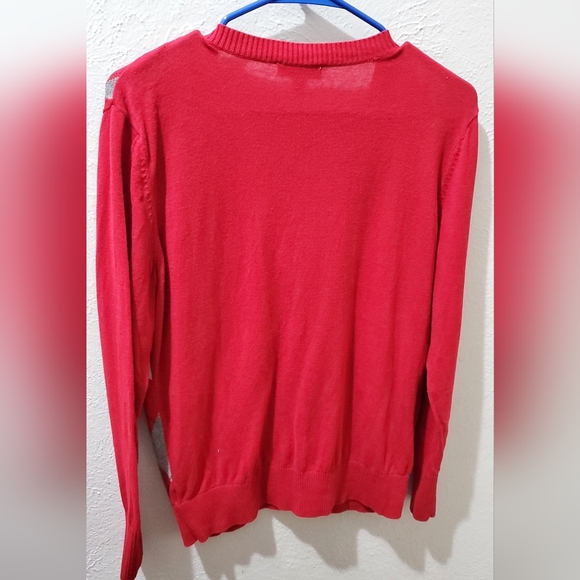 Argyle checkered sweatee cardigan. Red and Gray Button down. Size petite Lg. - Picture 3 of 11